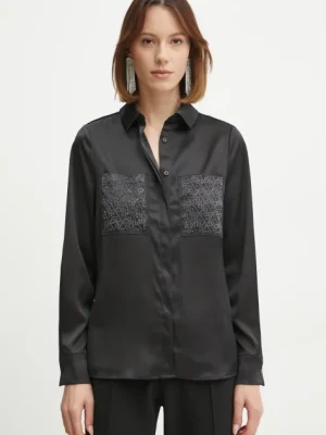 Guess koszula MARGUERITE damska kolor czarny regular z kołnierzykiem klasycznym W5RH40 WFQC2