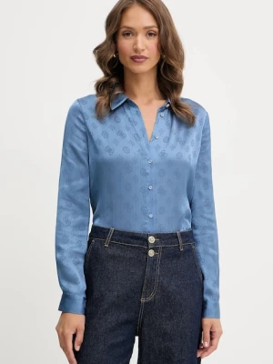 Guess koszula MARTHE damska kolor niebieski regular z kołnierzykiem klasycznym W5YH1A WHCR2