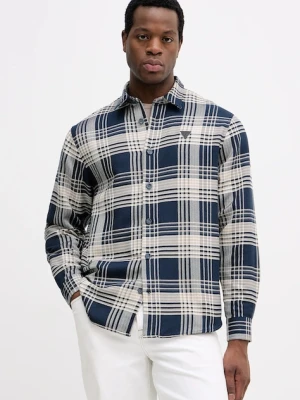 Guess koszula męska kolor granatowy relaxed z kołnierzykiem klasycznym M5BH24 W1951