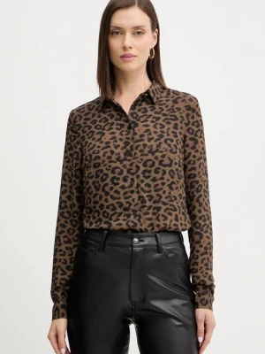 Guess koszula NEW CLOUIS damska kolor brązowy regular z kołnierzykiem klasycznym W5BH73 WGLA2