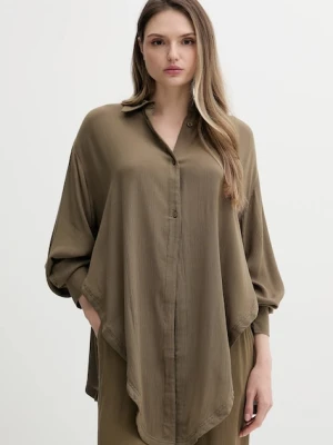 Guess koszula NOEMI damska kolor zielony relaxed z kołnierzykiem klasycznym E5GH03 WH5E0