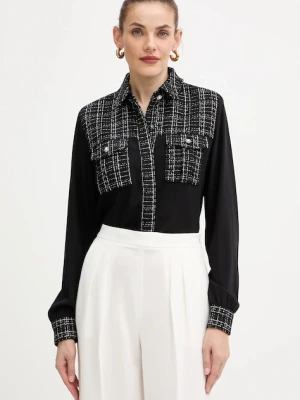 Guess koszula SANDRA damska kolor czarny regular z kołnierzykiem klasycznym W5BH55 W2382