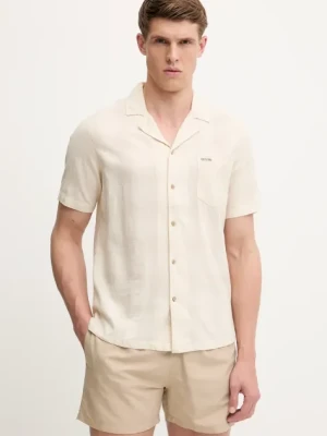 Guess koszula z domieszką lnu męska kolor beżowy regular F5GH03 WH431