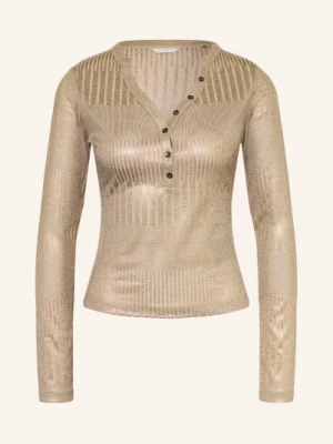 Guess Koszulka Henley Marilena Z Brokatową Przędzą beige