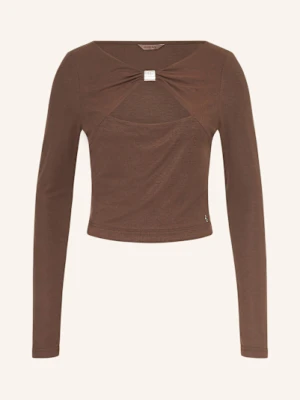 Guess Koszulka Z Długim Rękawem Z Wycięciem I Ozdobnymi Kamykami braun