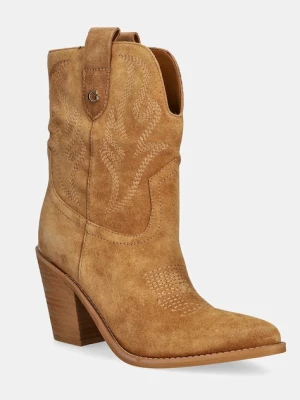 Guess kowbojki zamszowe SALEEM damskie kolor brązowy na słupku FLTSAL SUE10