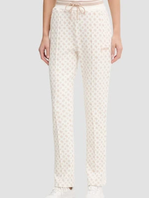 GUESS Kremowe damskie spodnie dresowe w monogram New Aggie, Rozmiar XS Beżowy