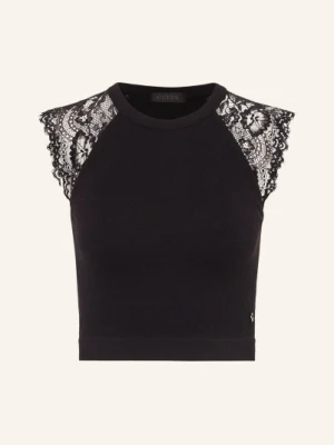 Guess Krótki Top Millie Z Koronką schwarz