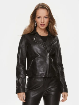 Guess Kurtka skórzana W3BL83 L0O00 Czarny Regular Fit