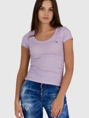 GUESS Lawendowy t-shirt damski z efektem sprania