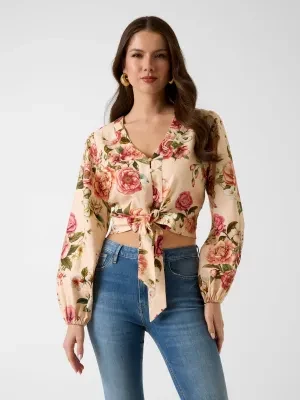 GUESS Lniana bluzka SHIRLEY | Cropped Fit