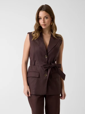 GUESS Lniana kamizelka Carla | Slim Fit brązowy