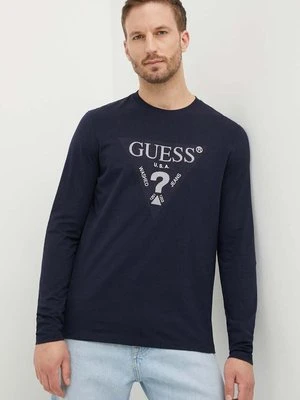 Guess longsleeve bawełniany kolor granatowy z aplikacją M4YI06 I3Z14