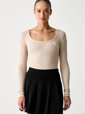 Guess longsleeve damski z bawełną beżowy