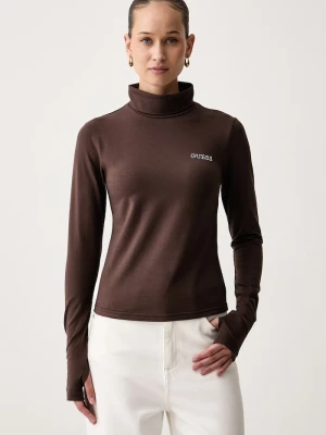 Guess longsleeve damski z bawełną GRETA brązowy