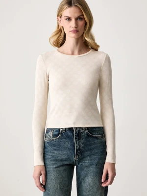 Guess longsleeve damski z wiskozą FAUSTA beżowy