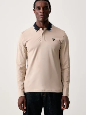 Guess longsleeve męski bawełniany z elastanem beżowy