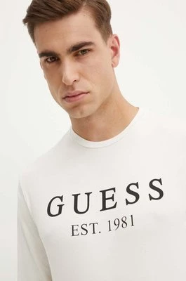 Guess longsleeve męski kolor beżowy z nadrukiem