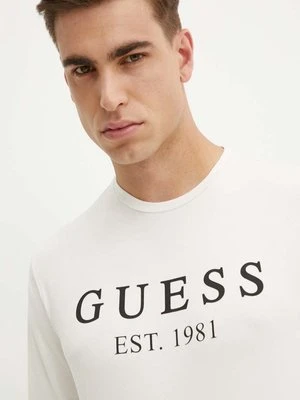 Guess longsleeve męski kolor beżowy z nadrukiem