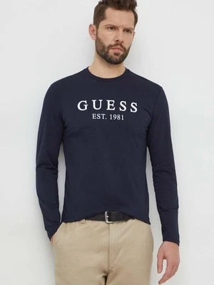 Guess longsleeve męski kolor granatowy z nadrukiem