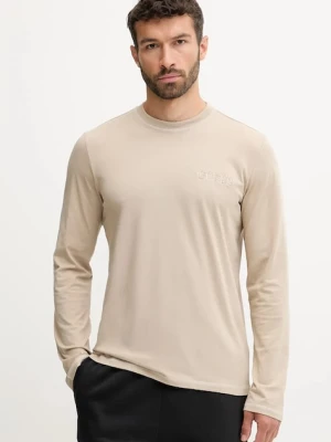 Guess longsleeve piżamowy bawełniany męska kolor beżowy gładka U5RI00 KCAM1