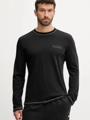 Guess longsleeve piżamowy bawełniany męska kolor czarny gładka U5RI00 KCAM1