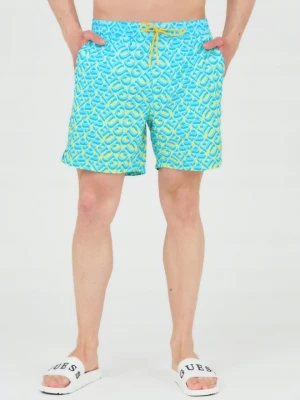 GUESS Męskie szorty kąpielowe niebiesko-żółte, Rozmiar M