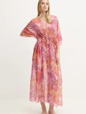 Guess narzutka plażowa z domieszką jedwabiu kolor pomarańczowy E5GK02 WE550