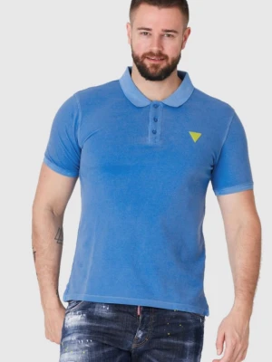GUESS Niebieska męska koszulka polo z żółtym logo, Rozmiar M