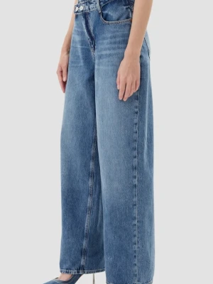 GUESS Niebieskie jeansy damskie z szeroką nogawką, Rozmiar XS