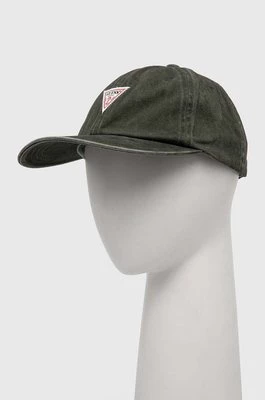 Guess Originals czapka z daszkiem bawełniana kolor zielony z aplikacją