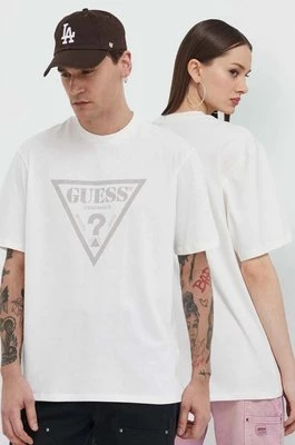 Guess Originals t-shirt bawełniany kolor beżowy z nadrukiem