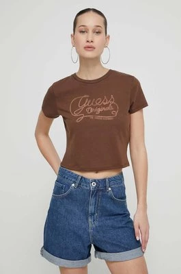 Guess Originals t-shirt damski kolor brązowy