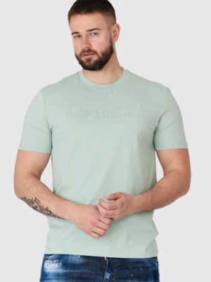 GUESS Pistacjowy t-shirt męski z wytłaczanym logo