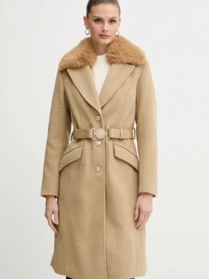 Guess płaszcz z domieszką wełny NEW PATRICE kolor beżowy W5BL25 W2672