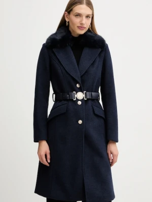 Guess płaszcz z domieszką wełny NEW PATRICE kolor granatowy W5BL25 W2672