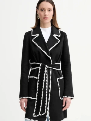 Guess płaszcz z domieszką wełny VICTOIRE damski kolor czarny przejściowy niezapinany W5RL19 WGVR2