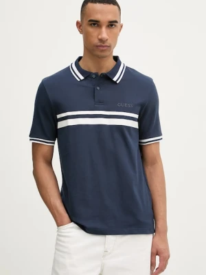 Guess polo męskie bawełniane SPIROS granatowy