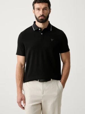 Guess polo męskie z bawełną czarny