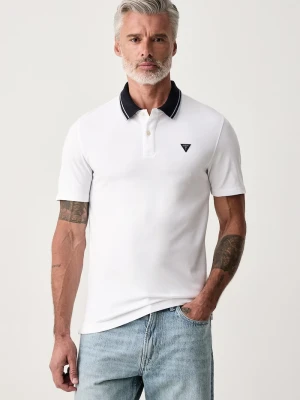 Guess polo męskie z bawełną biały