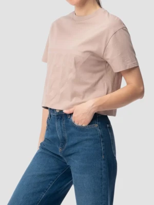GUESS Różowy bawełniany t-shirt damski Adele Crop, Rozmiar L