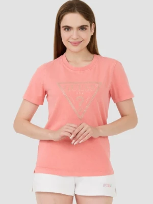 GUESS Różowy damski t-shirt bawełniany Vintage Logo, Rozmiar M