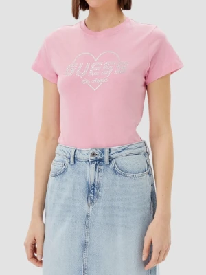 GUESS Różowy damski t-shirt Narciso, Rozmiar XS