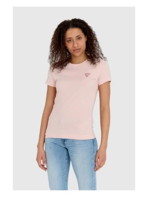 GUESS Różowy t-shirt damski slim fit z małym logo