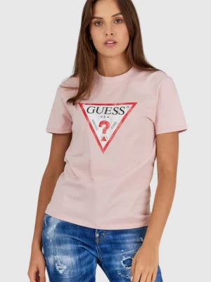 GUESS Różowy t-shirt damski z vintage logo