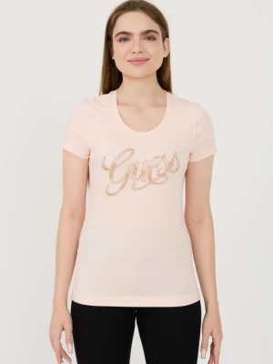 GUESS Różowy t-shirt Script