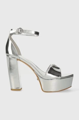 Guess sandały skórzane SETON kolor srebrny FLPSET LEM03