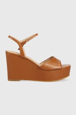 Guess sandały skórzane ZIONE2 damskie kolor brązowy na koturnie