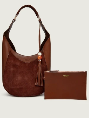 Guess Skórzane hobo NINA | zamsz