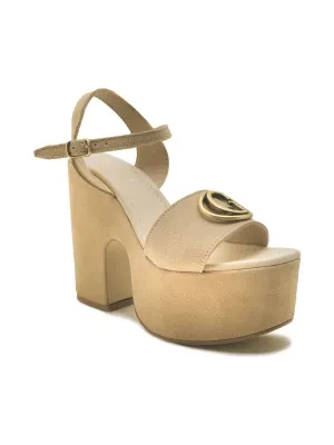 Guess Skórzane sandały na słupku CLODY